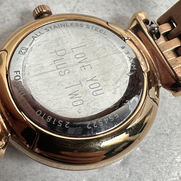 Fossil Watch Womens 28mm Rose Gold Tone Black Glitter Dial Star New Battery - Picture 8 of 10